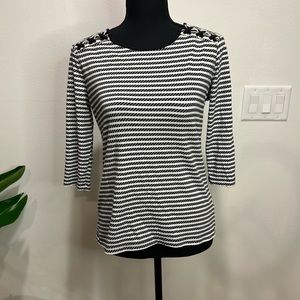 Anne Klein Black & White Striped Half Sleeve Shirt - Size Medium